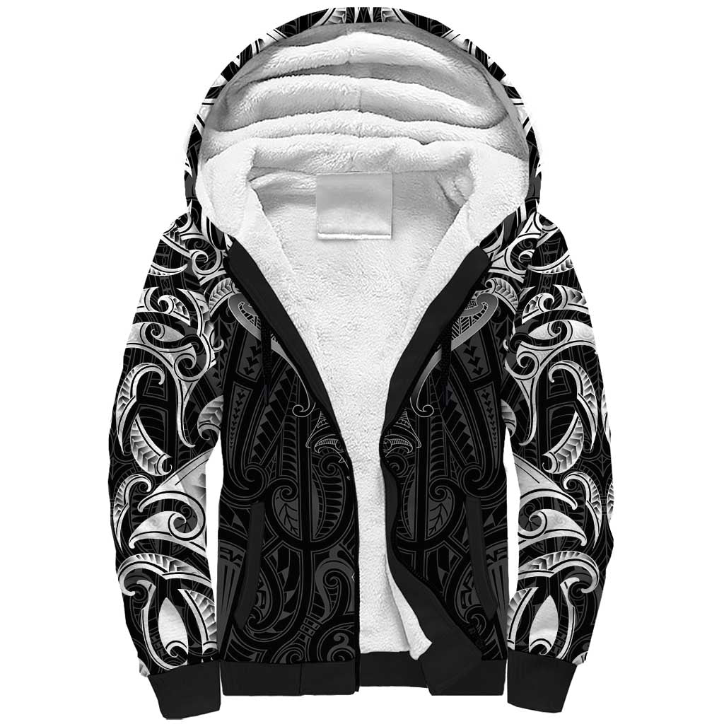 New Zealand Aotearoa Sherpa Hoodie Maori Manta Ray Moko Black LT05 Unisex Black - Polynesian Pride