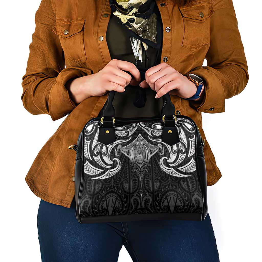 New Zealand Aotearoa Shoulder Handbag Maori Manta Ray Moko Black - Polynesian Pride