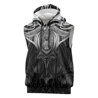 New Zealand Aotearoa Sleeveless Hoodie Maori Manta Ray Moko Black LT05 Black - Polynesian Pride