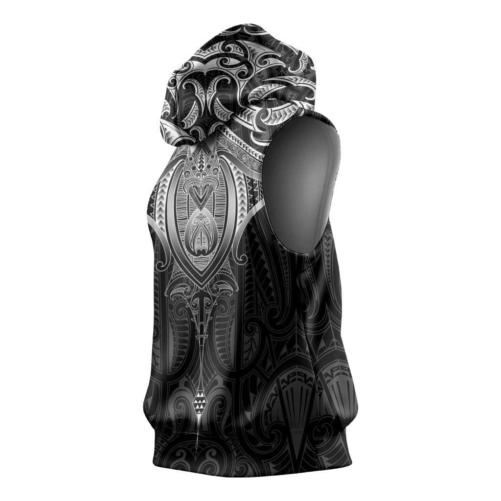 New Zealand Aotearoa Sleeveless Hoodie Maori Manta Ray Moko Black LT05 - Polynesian Pride