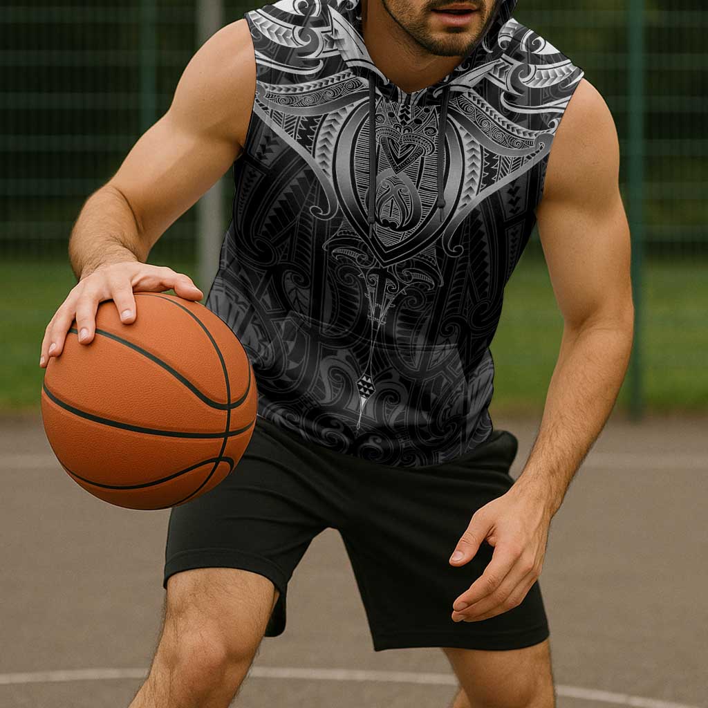 New Zealand Aotearoa Sleeveless Hoodie Maori Manta Ray Moko Black LT05 - Polynesian Pride