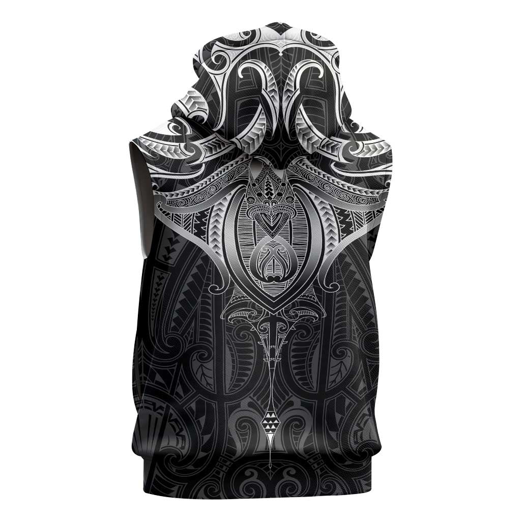 New Zealand Aotearoa Sleeveless Zip Hoodie Maori Manta Ray Moko Black LT05 - Polynesian Pride