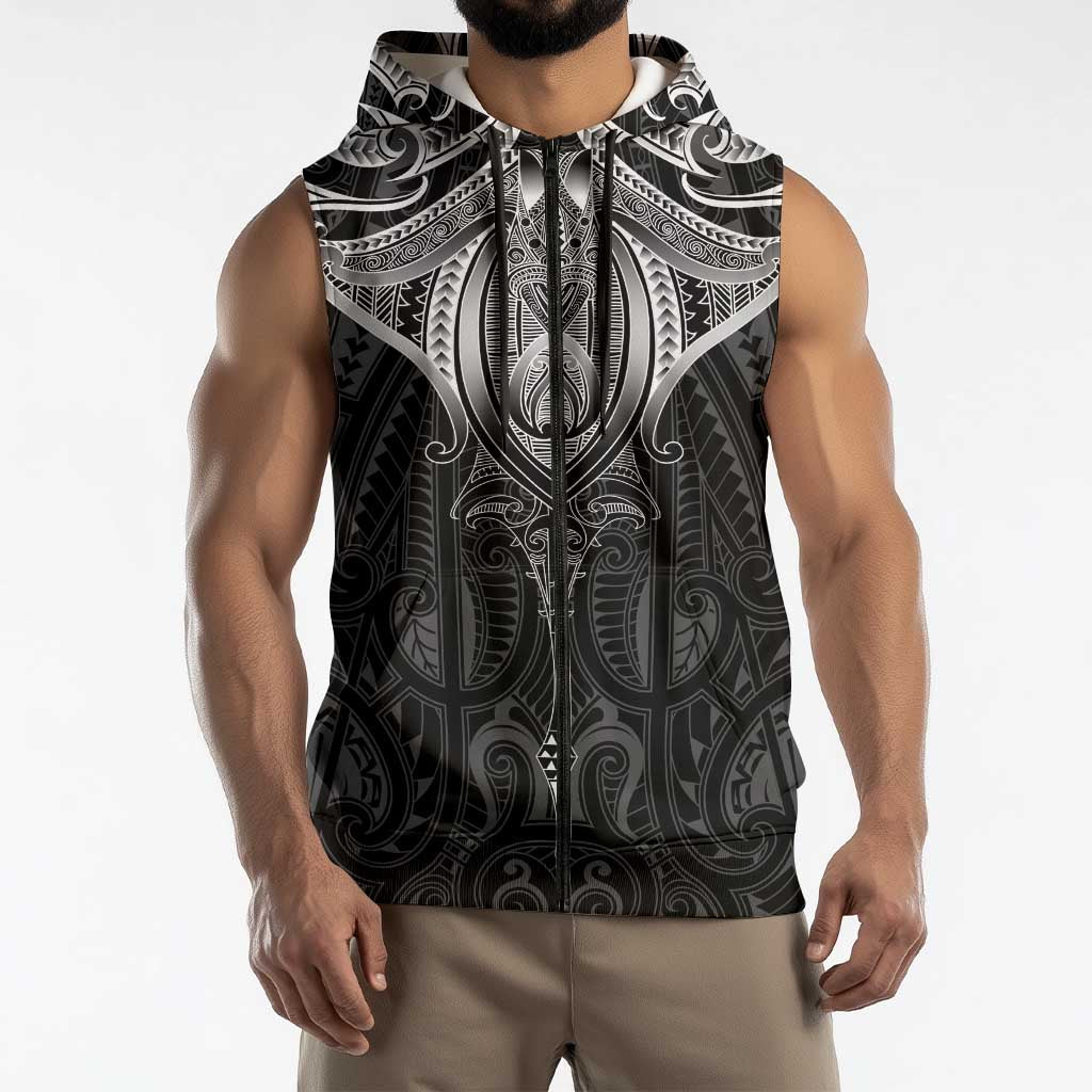 New Zealand Aotearoa Sleeveless Zip Hoodie Maori Manta Ray Moko Black LT05 - Polynesian Pride