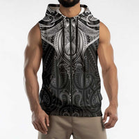 New Zealand Aotearoa Sleeveless Zip Hoodie Maori Manta Ray Moko Black LT05 - Polynesian Pride