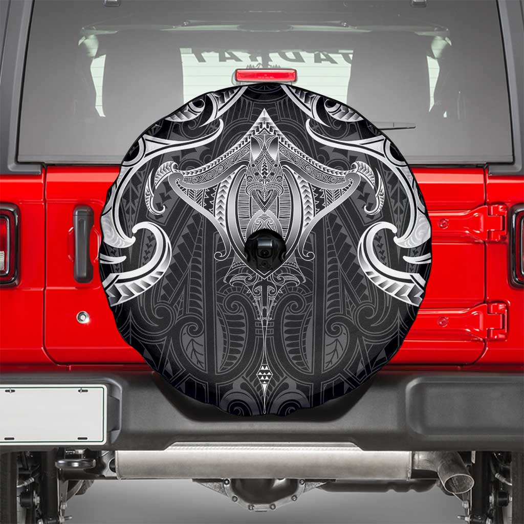 New Zealand Aotearoa Spare Tire Cover Maori Manta Ray Moko Black LT05 - Polynesian Pride