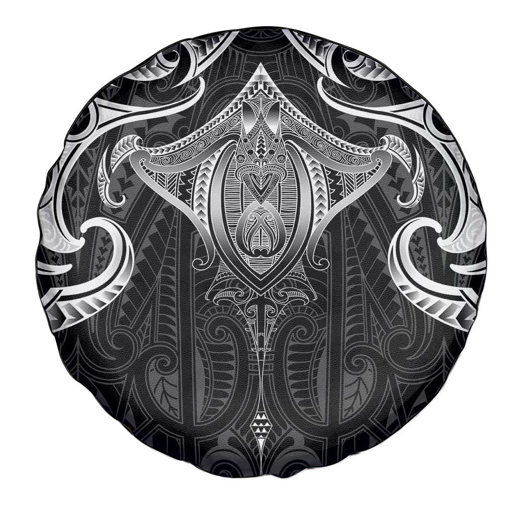 New Zealand Aotearoa Spare Tire Cover Maori Manta Ray Moko Black LT05 - Polynesian Pride