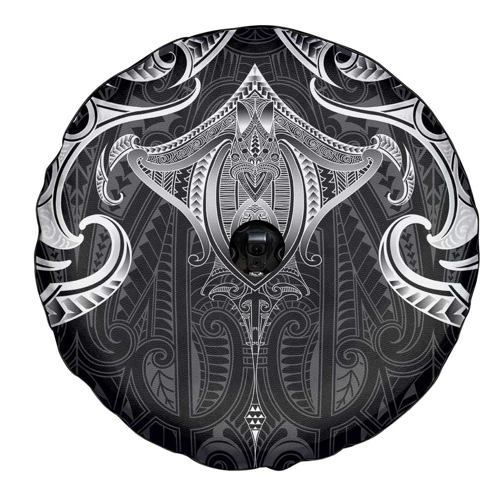 New Zealand Aotearoa Spare Tire Cover Maori Manta Ray Moko Black LT05 - Polynesian Pride