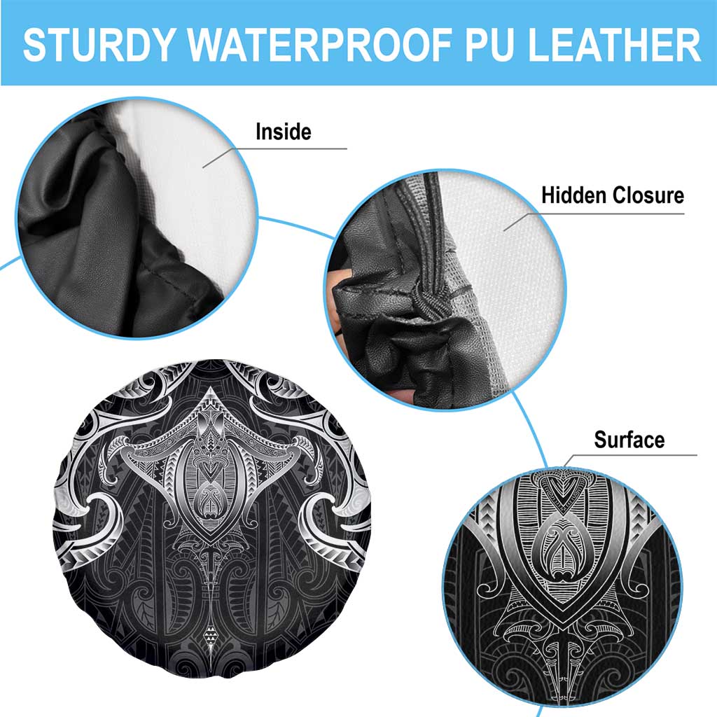 New Zealand Aotearoa Spare Tire Cover Maori Manta Ray Moko Black LT05 - Polynesian Pride