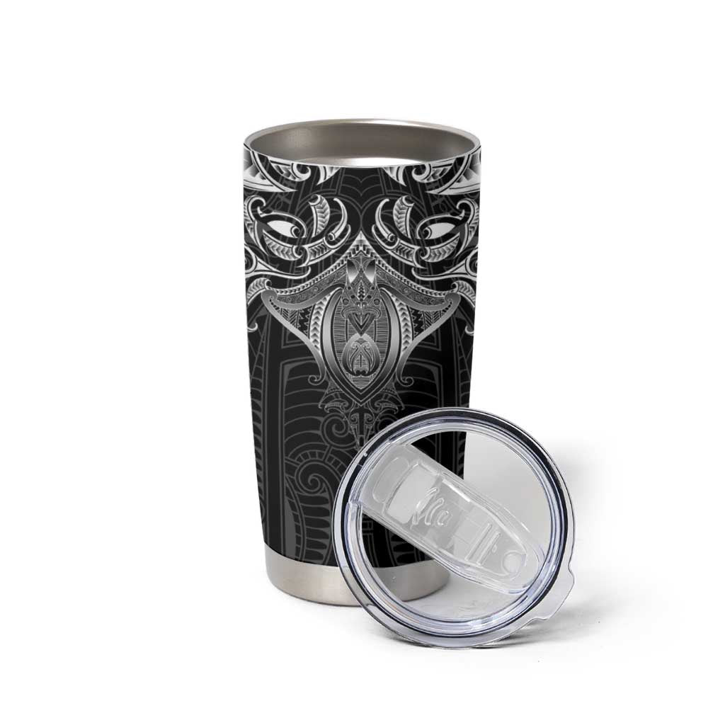 New Zealand Aotearoa Tumbler Cup Maori Manta Ray Moko Black - Polynesian Pride