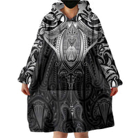 New Zealand Aotearoa Wearable Blanket Hoodie Maori Manta Ray Moko Black LT05 - Polynesian Pride
