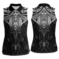 New Zealand Aotearoa Women Sleeveless Polo Shirt Maori Manta Ray Moko Black LT05 - Polynesian Pride