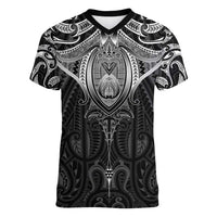 New Zealand Aotearoa Women V-Neck T-Shirt Maori Manta Ray Moko Black LT05 Female Black - Polynesian Pride