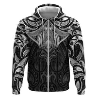 New Zealand Aotearoa Zip Hoodie Maori Manta Ray Moko Black LT05 Zip Hoodie Black - Polynesian Pride