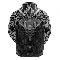 New Zealand Aotearoa Zip Hoodie Maori Manta Ray Moko Black LT05 - Polynesian Pride