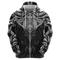 New Zealand Aotearoa Zip Hoodie Maori Manta Ray Moko Black LT05 - Polynesian Pride