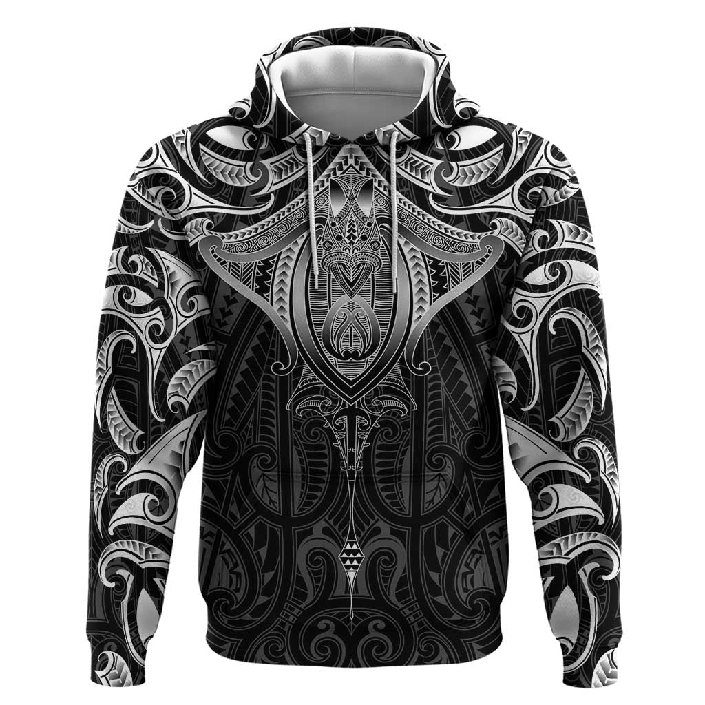 New Zealand Aotearoa Zip Hoodie Maori Manta Ray Moko Black LT05 Pullover Hoodie Black - Polynesian Pride