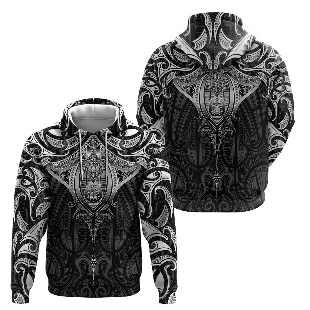 New Zealand Aotearoa Zip Hoodie Maori Manta Ray Moko Black LT05 - Polynesian Pride