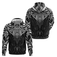 New Zealand Aotearoa Zip Hoodie Maori Manta Ray Moko Black LT05 - Polynesian Pride