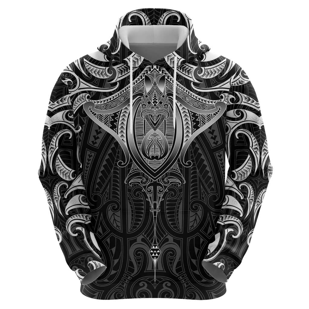 New Zealand Aotearoa Zip Hoodie Maori Manta Ray Moko Black LT05 - Polynesian Pride