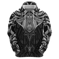 New Zealand Aotearoa Zip Hoodie Maori Manta Ray Moko Black LT05 - Polynesian Pride