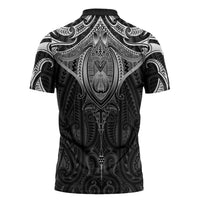 New Zealand Aotearoa Zipper Polo Shirt Maori Manta Ray Moko Black LT05 - Polynesian Pride