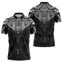 New Zealand Aotearoa Zipper Polo Shirt Maori Manta Ray Moko Black LT05 - Polynesian Pride