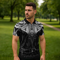 New Zealand Aotearoa Zipper Polo Shirt Maori Manta Ray Moko Black LT05 - Polynesian Pride