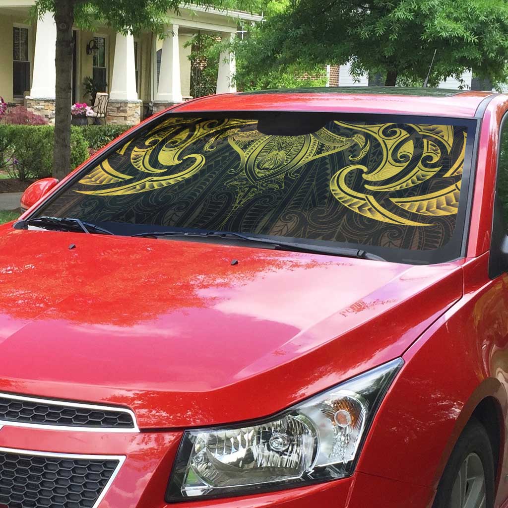 New Zealand Aotearoa Auto Sun Shade Maori Manta Ray Moko Gold - Polynesian Pride