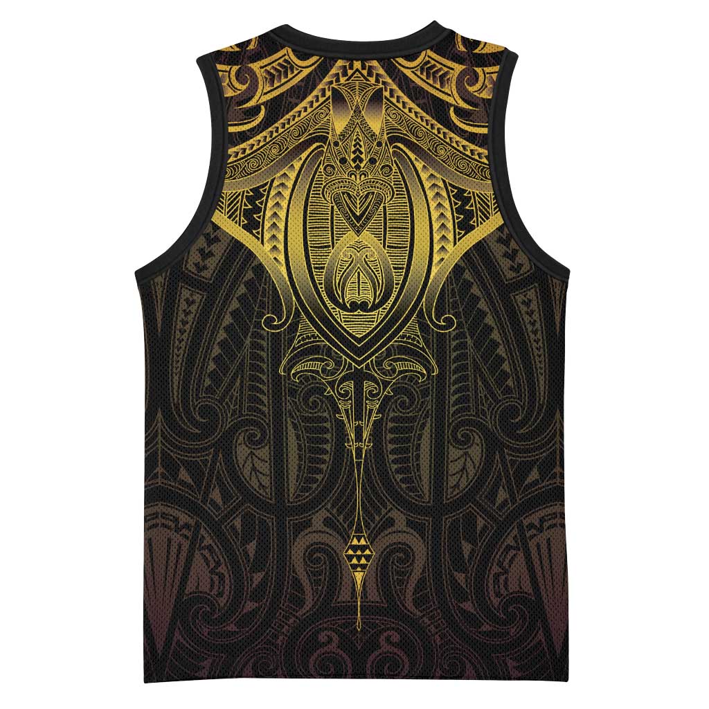 New Zealand Aotearoa Basketball Jersey Maori Manta Ray Moko Gold LT05 - Polynesian Pride