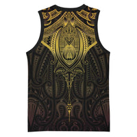 New Zealand Aotearoa Basketball Jersey Maori Manta Ray Moko Gold LT05 - Polynesian Pride