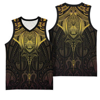 New Zealand Aotearoa Basketball Jersey Maori Manta Ray Moko Gold LT05 - Polynesian Pride