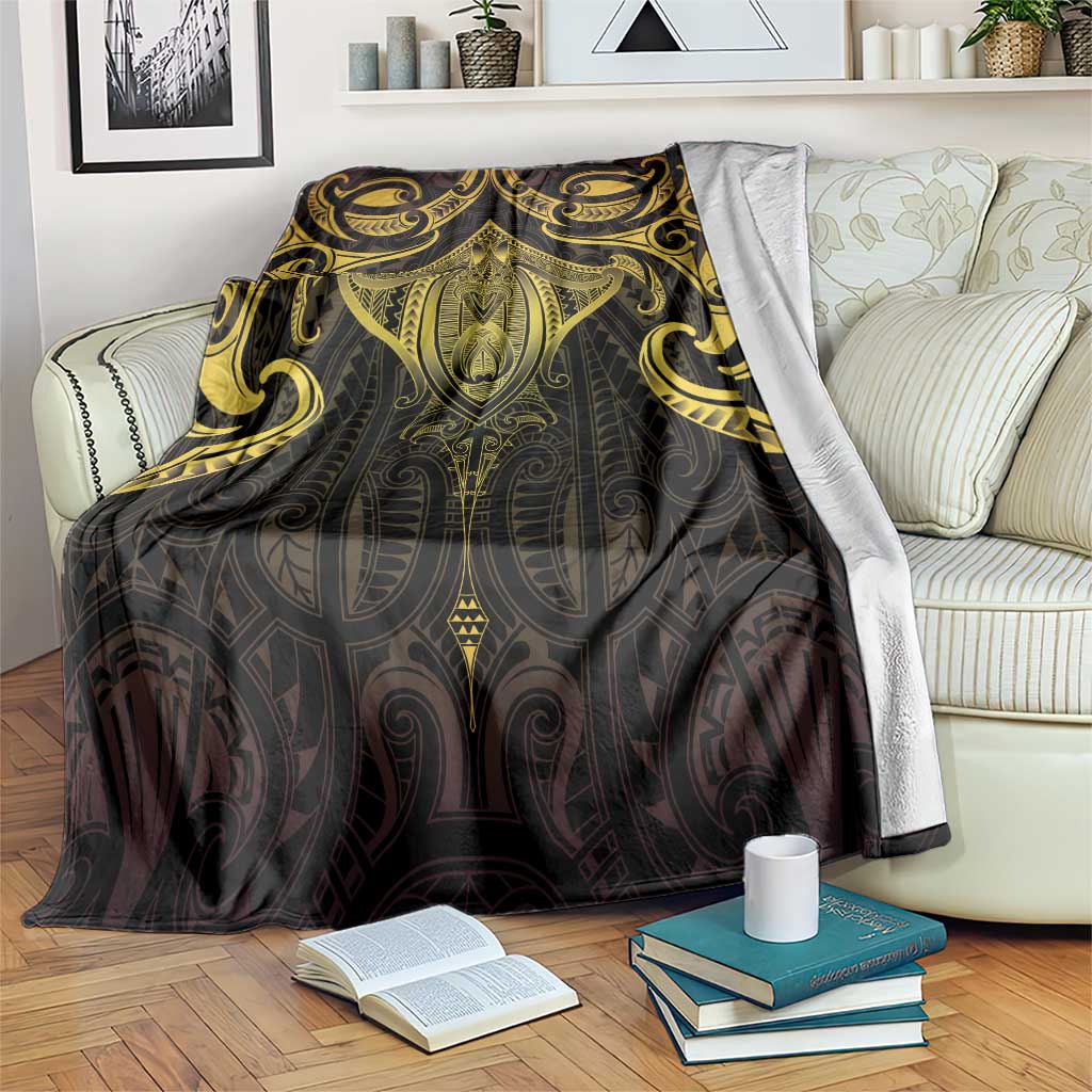 New Zealand Aotearoa Blanket Maori Manta Ray Moko Gold - Polynesian Pride