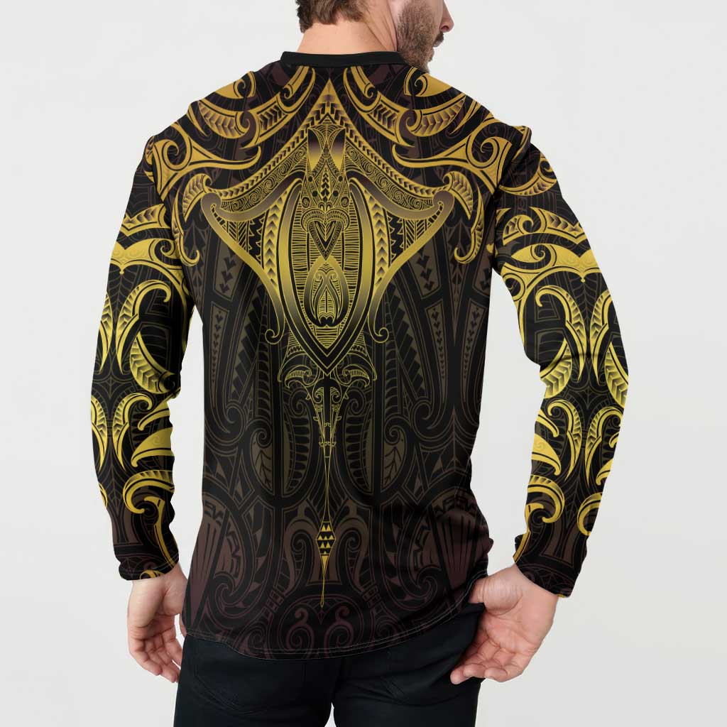 New Zealand Aotearoa Button Sweatshirt Maori Manta Ray Moko Gold - Polynesian Pride