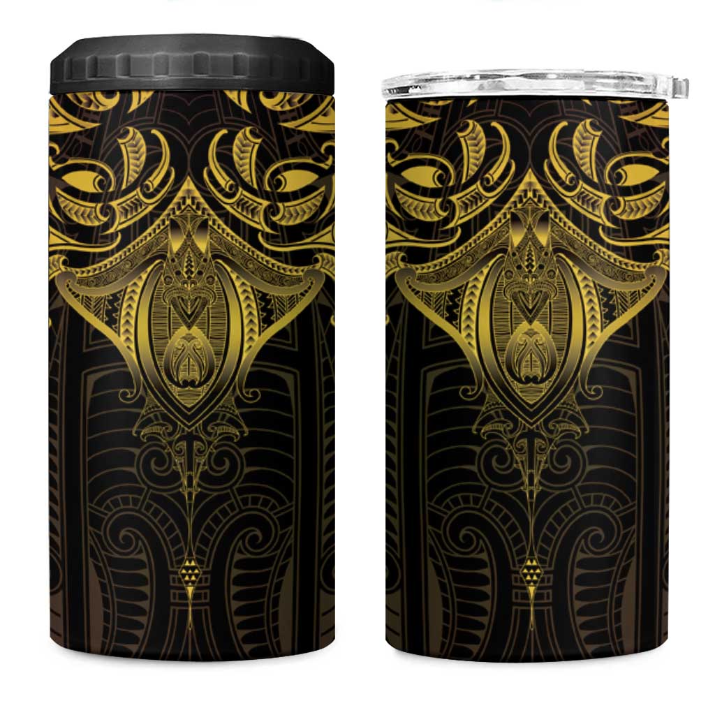 New Zealand Aotearoa 4 in 1 Can Cooler Tumbler Maori Manta Ray Moko Gold LT05 One Size: 16 oz Gold - Polynesian Pride