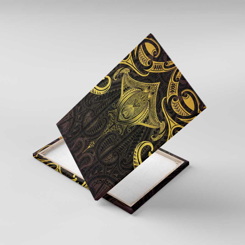 New Zealand Aotearoa Canvas Wall Art Maori Manta Ray Moko Gold - Polynesian Pride