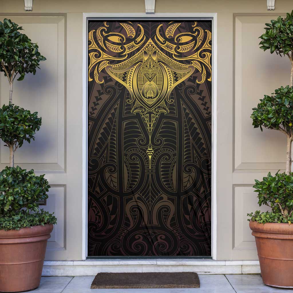 New Zealand Aotearoa Door Cover Maori Manta Ray Moko Gold LT05 Gold - Polynesian Pride