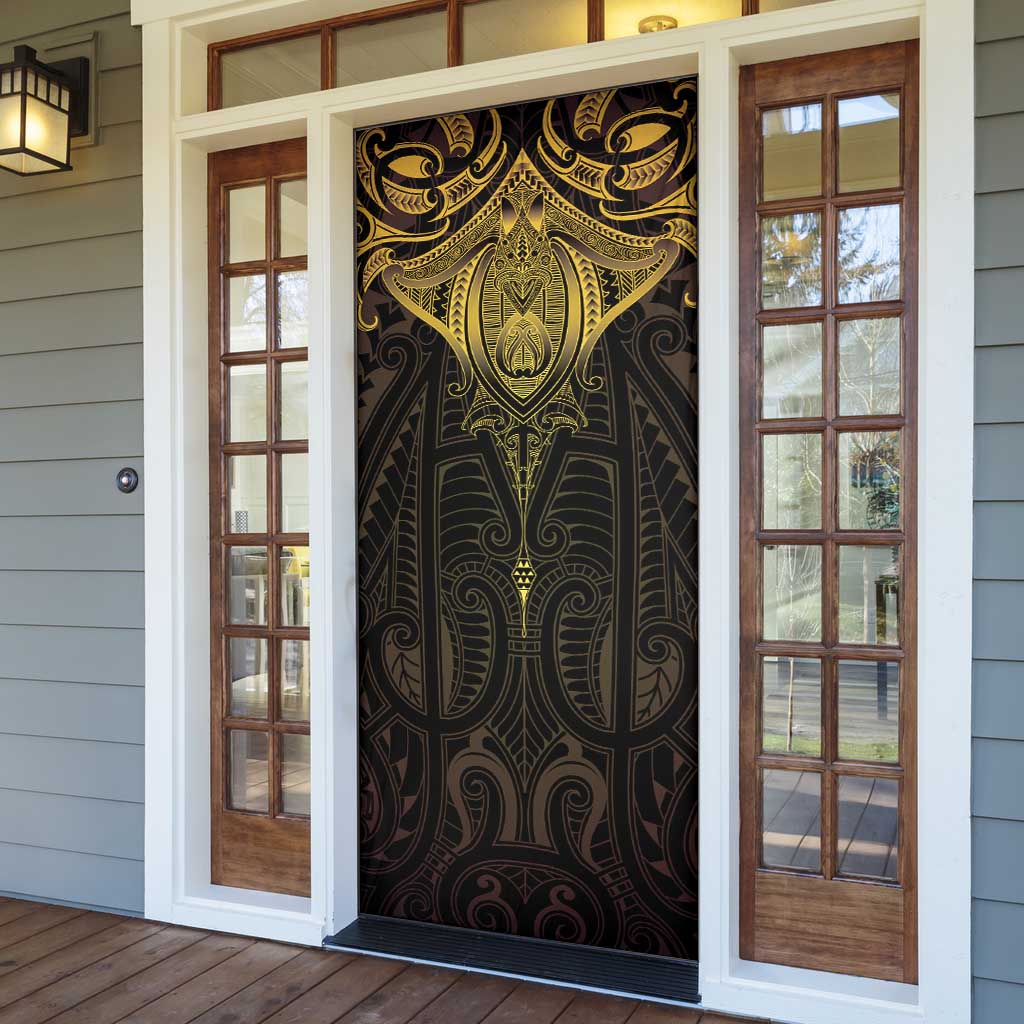 New Zealand Aotearoa Door Cover Maori Manta Ray Moko Gold LT05 - Polynesian Pride