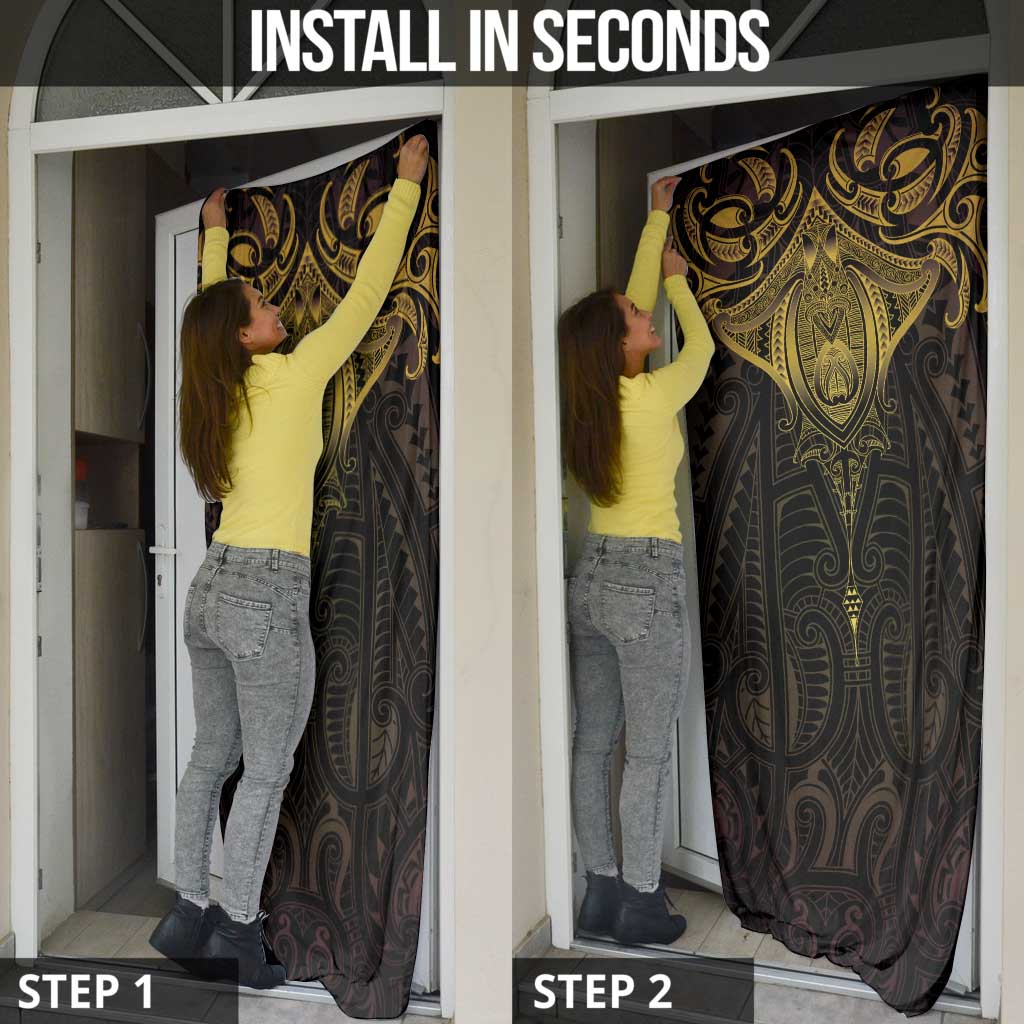 New Zealand Aotearoa Door Cover Maori Manta Ray Moko Gold LT05 - Polynesian Pride