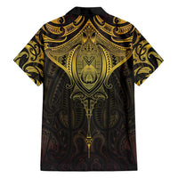 New Zealand Aotearoa Family Matching Puletasi and Hawaiian Shirt Maori Manta Ray Moko Gold LT05 - Polynesian Pride