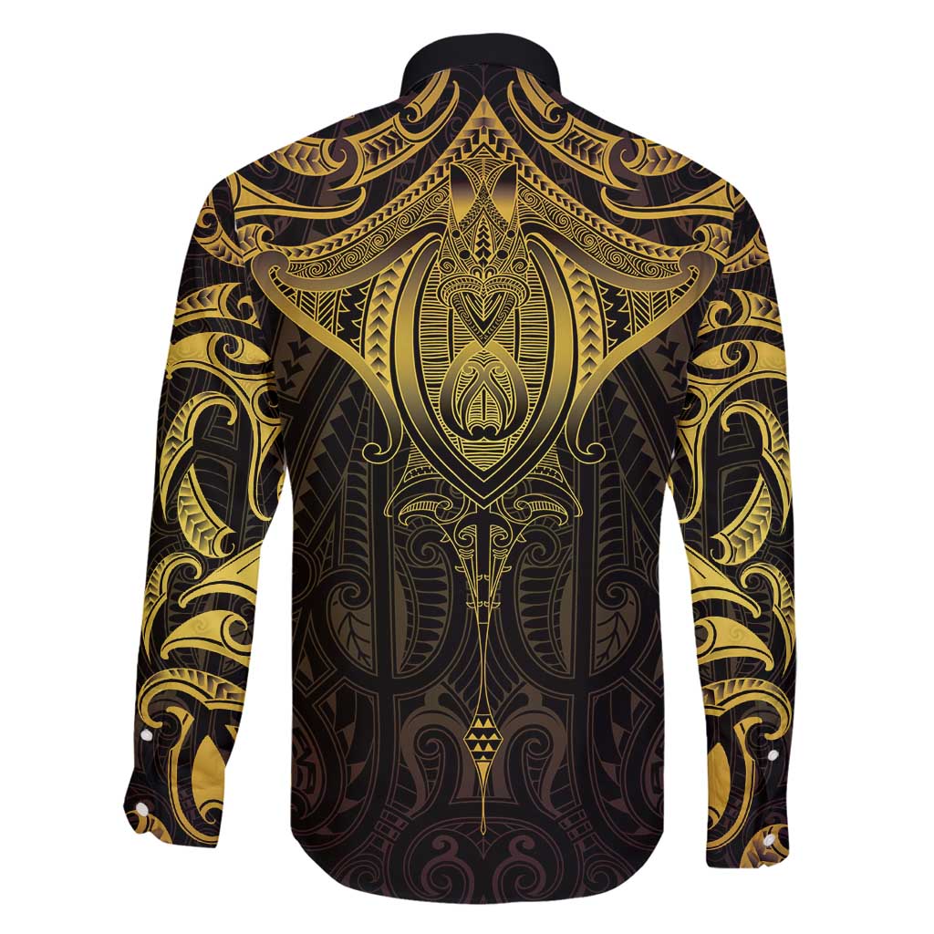New Zealand Aotearoa Family Matching Puletasi and Hawaiian Shirt Maori Manta Ray Moko Gold LT05 - Polynesian Pride