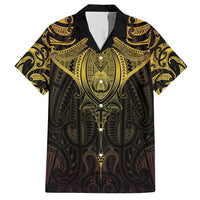 New Zealand Aotearoa Family Matching Short Sleeve Bodycon Dress and Hawaiian Shirt Maori Manta Ray Moko Gold LT05 Dad's Shirt - Short Sleeve Gold - Polynesian Pride