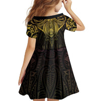 New Zealand Aotearoa Family Matching Tank Maxi Dress and Hawaiian Shirt Maori Manta Ray Moko Gold LT05 - Polynesian Pride