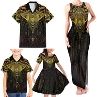New Zealand Aotearoa Family Matching Tank Maxi Dress and Hawaiian Shirt Maori Manta Ray Moko Gold LT05 - Polynesian Pride