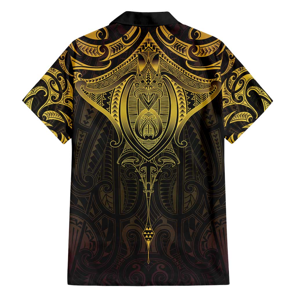 New Zealand Aotearoa Family Matching Tank Maxi Dress and Hawaiian Shirt Maori Manta Ray Moko Gold LT05 - Polynesian Pride