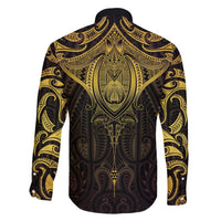 New Zealand Aotearoa Family Matching Tank Maxi Dress and Hawaiian Shirt Maori Manta Ray Moko Gold LT05 - Polynesian Pride