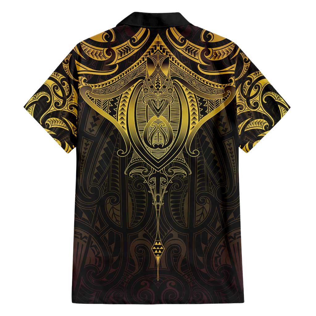 New Zealand Aotearoa Hawaiian Shirt Maori Manta Ray Moko Gold LT05 - Polynesian Pride