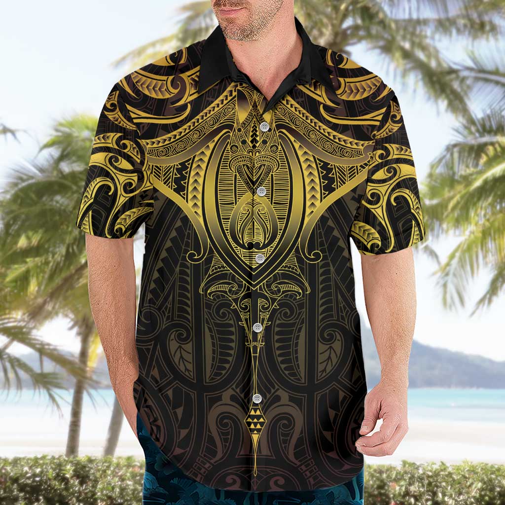 New Zealand Aotearoa Hawaiian Shirt Maori Manta Ray Moko Gold LT05 - Polynesian Pride