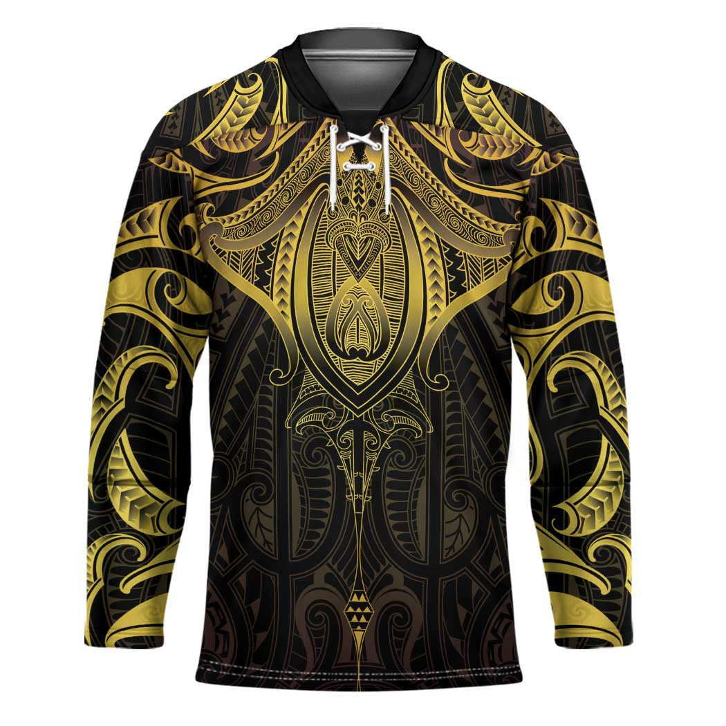 New Zealand Aotearoa Hockey Jersey Maori Manta Ray Moko Gold LT05 Unisex Gold - Polynesian Pride