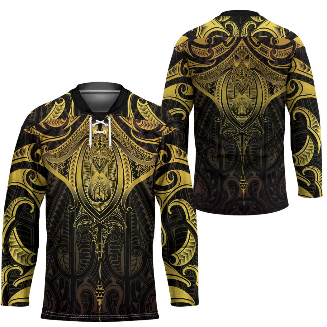 New Zealand Aotearoa Hockey Jersey Maori Manta Ray Moko Gold LT05 - Polynesian Pride