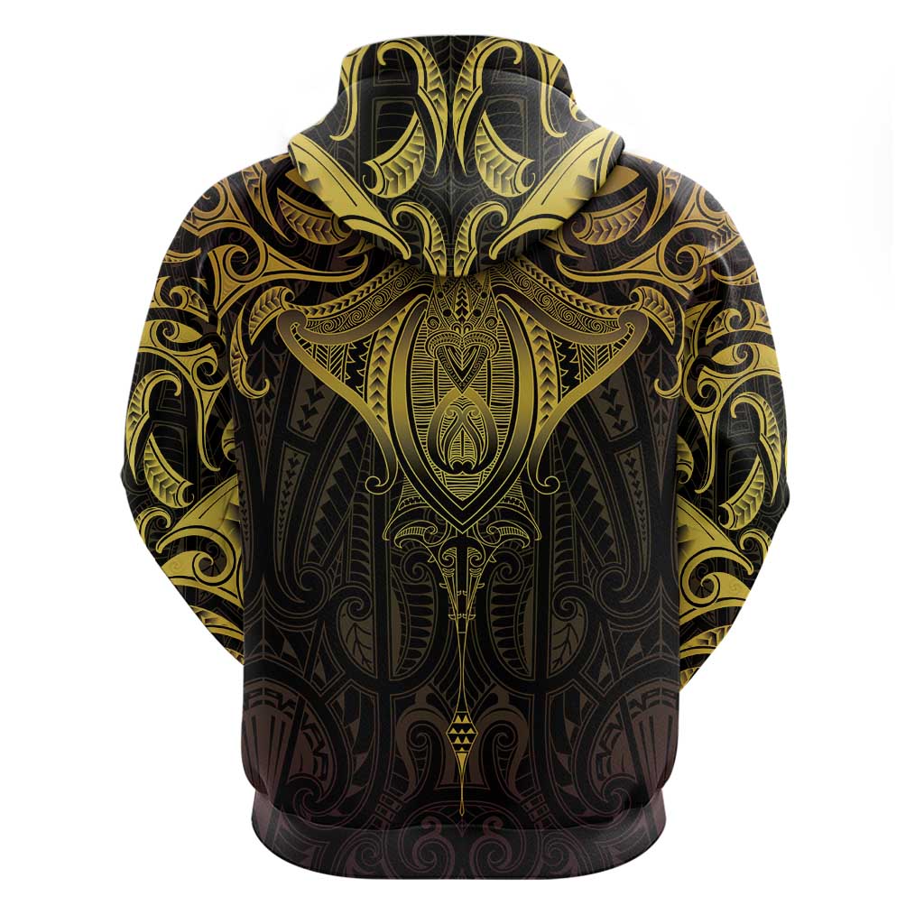 New Zealand Aotearoa Hoodie Maori Manta Ray Moko Gold - Polynesian Pride